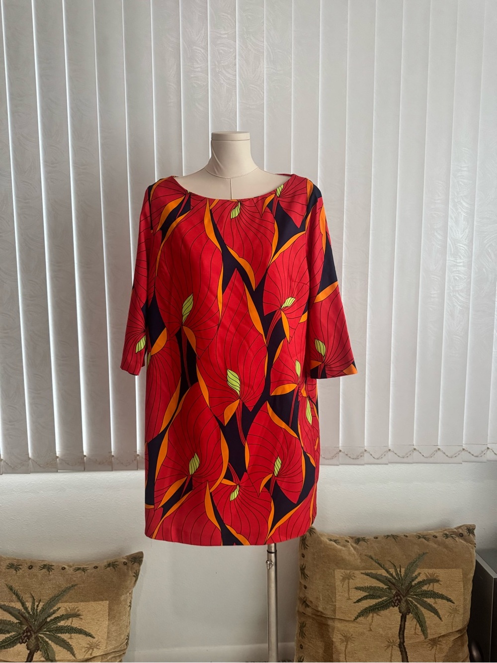 ZARA Basic Red Tropical Print Shift Dress Size Medium